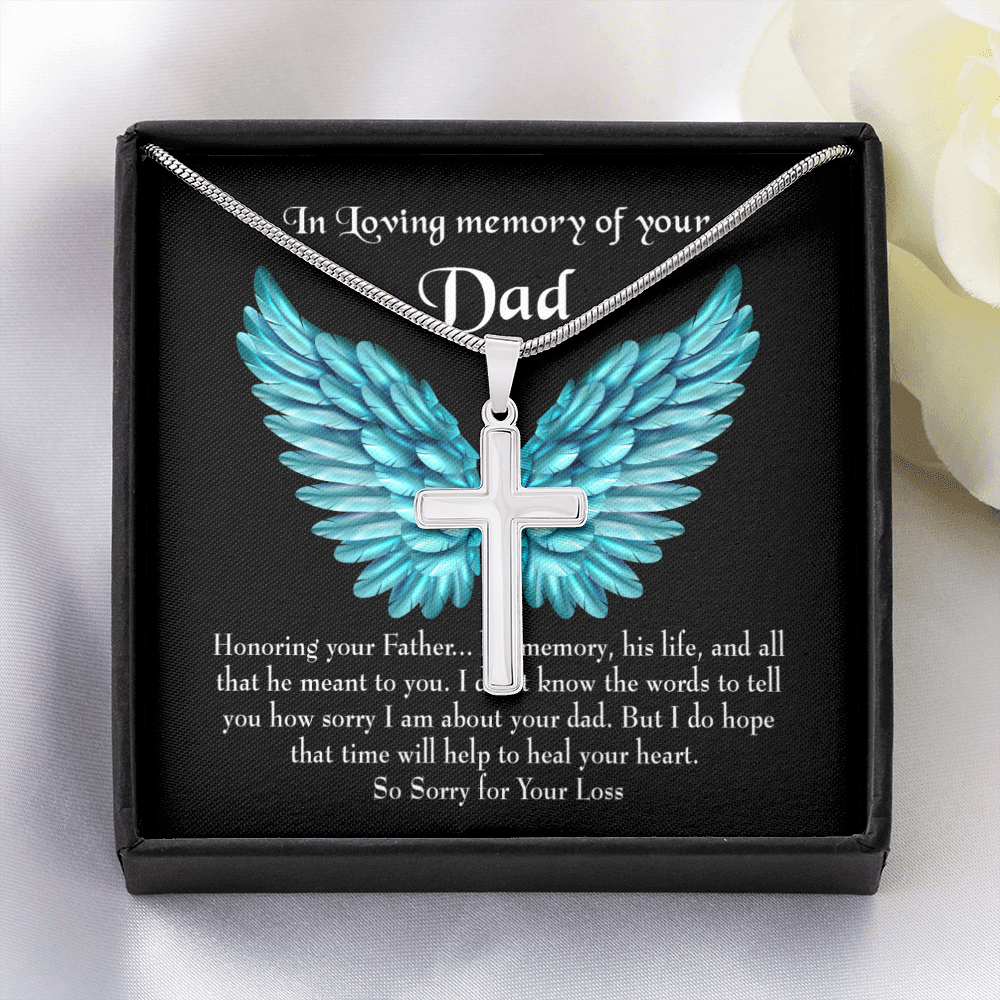 Honoring Your Dad Dad Memorial Gift Dad Memorial Cross Necklace Sympathy Gift Loss of Father Condolence Message Card-Express Your Love Gifts