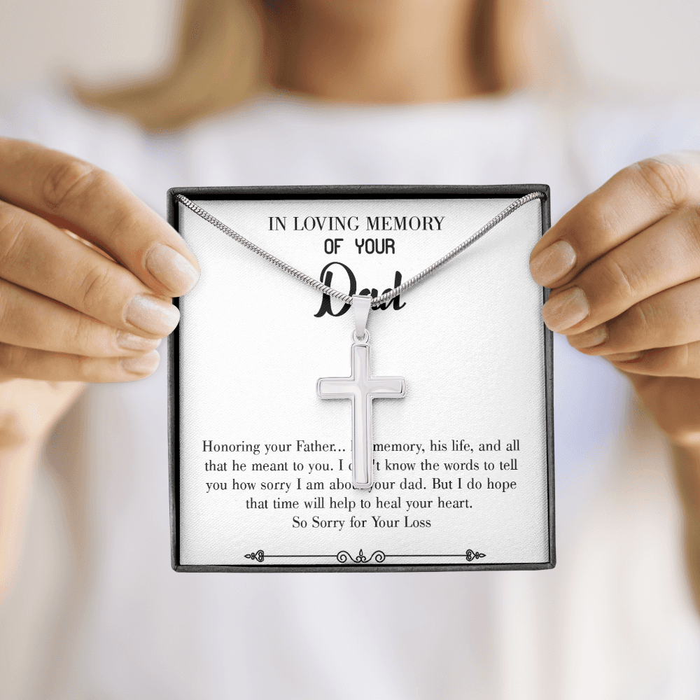 Honoring Your Father Dad Memorial Gift Dad Memorial Cross Necklace Sympathy Gift Loss of Father Condolence Message Card-Express Your Love Gifts