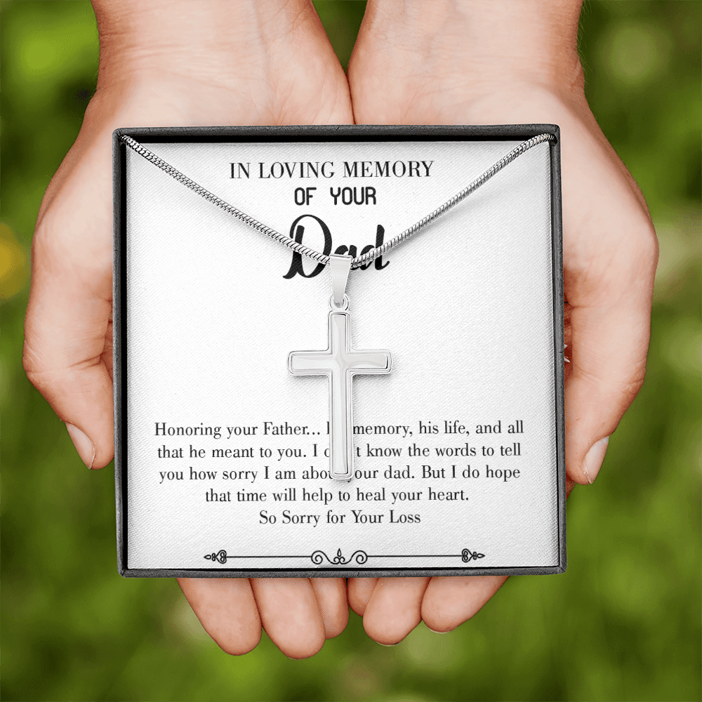 Honoring Your Father Dad Memorial Gift Dad Memorial Cross Necklace Sympathy Gift Loss of Father Condolence Message Card-Express Your Love Gifts