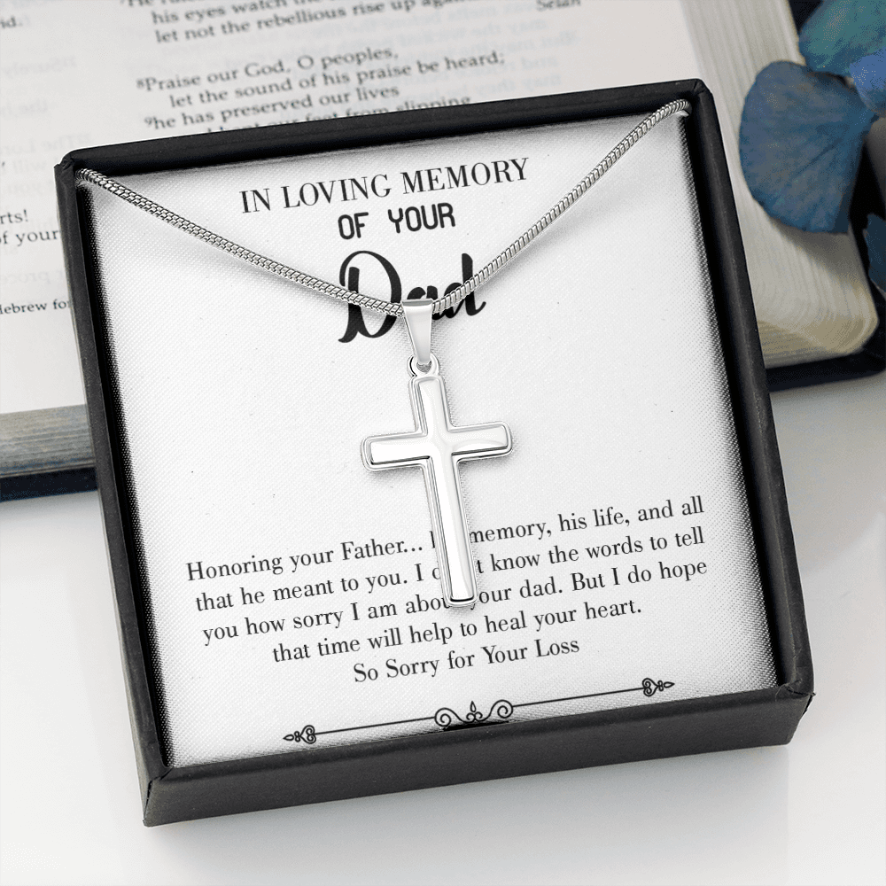 Honoring Your Father Dad Memorial Gift Dad Memorial Cross Necklace Sympathy Gift Loss of Father Condolence Message Card-Express Your Love Gifts