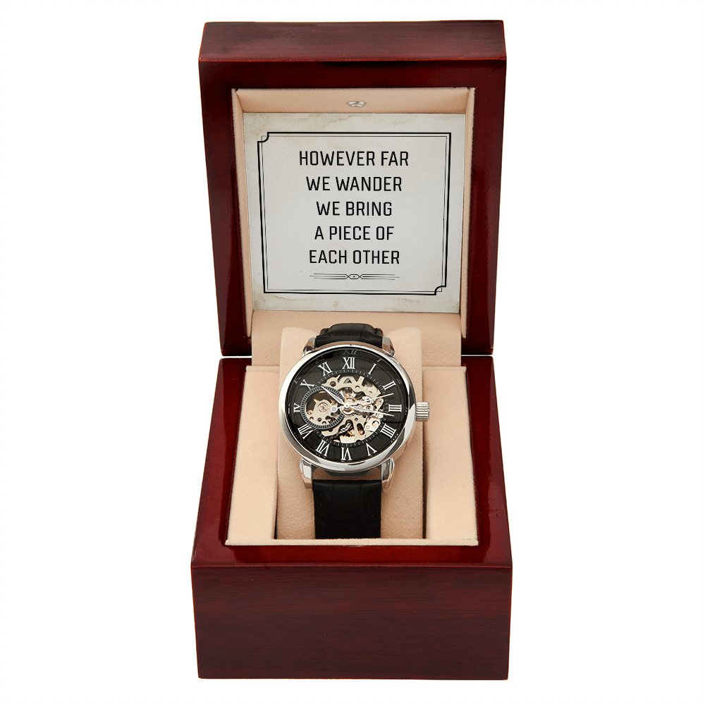 However Far We Wander Men's Openwork Watch With Message Card in Mahogany Box-Express Your Love Gifts