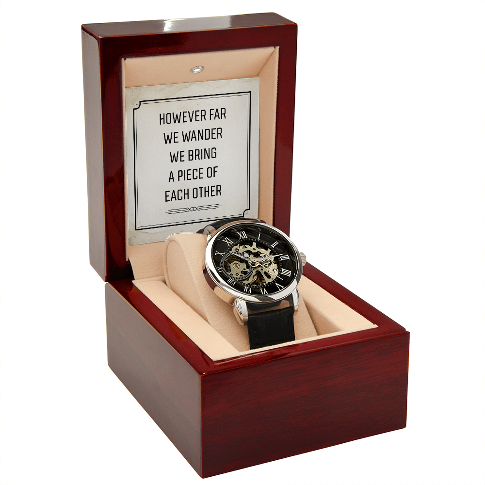 However Far We Wander Men's Openwork Watch With Message Card in Mahogany Box-Express Your Love Gifts