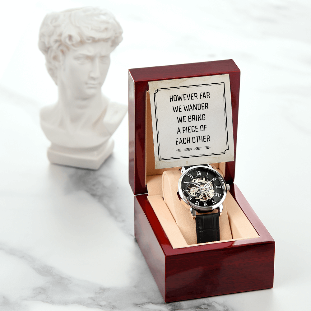 However Far We Wander Men's Openwork Watch With Message Card in Mahogany Box-Express Your Love Gifts