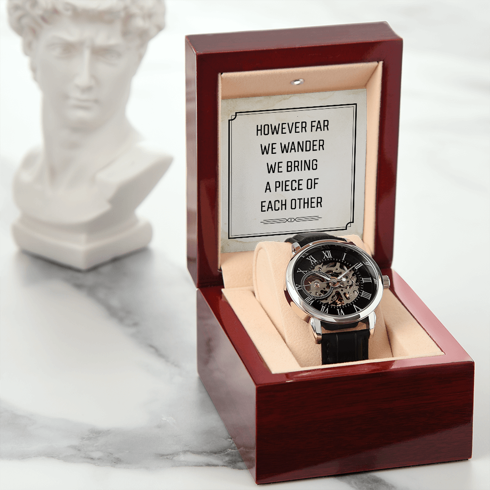 However Far We Wander Men's Openwork Watch With Message Card in Mahogany Box-Express Your Love Gifts
