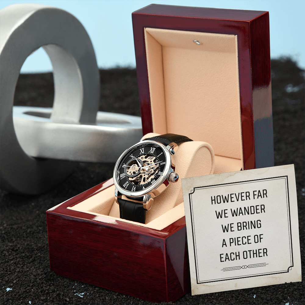 However Far We Wander Men's Openwork Watch With Message Card in Mahogany Box-Express Your Love Gifts