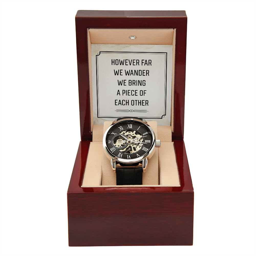 However Far We Wander Men's Openwork Watch With Message Card in Mahogany Box-Express Your Love Gifts