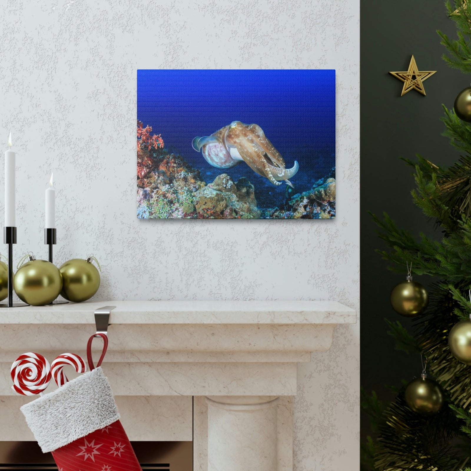 Scripture Walls Hunting Cuttlefish on a Coral Reef Print Animal Wall Art Wildlife Canvas Prints Wall Art Ready to Hang Unframed-Express Your Love Gifts