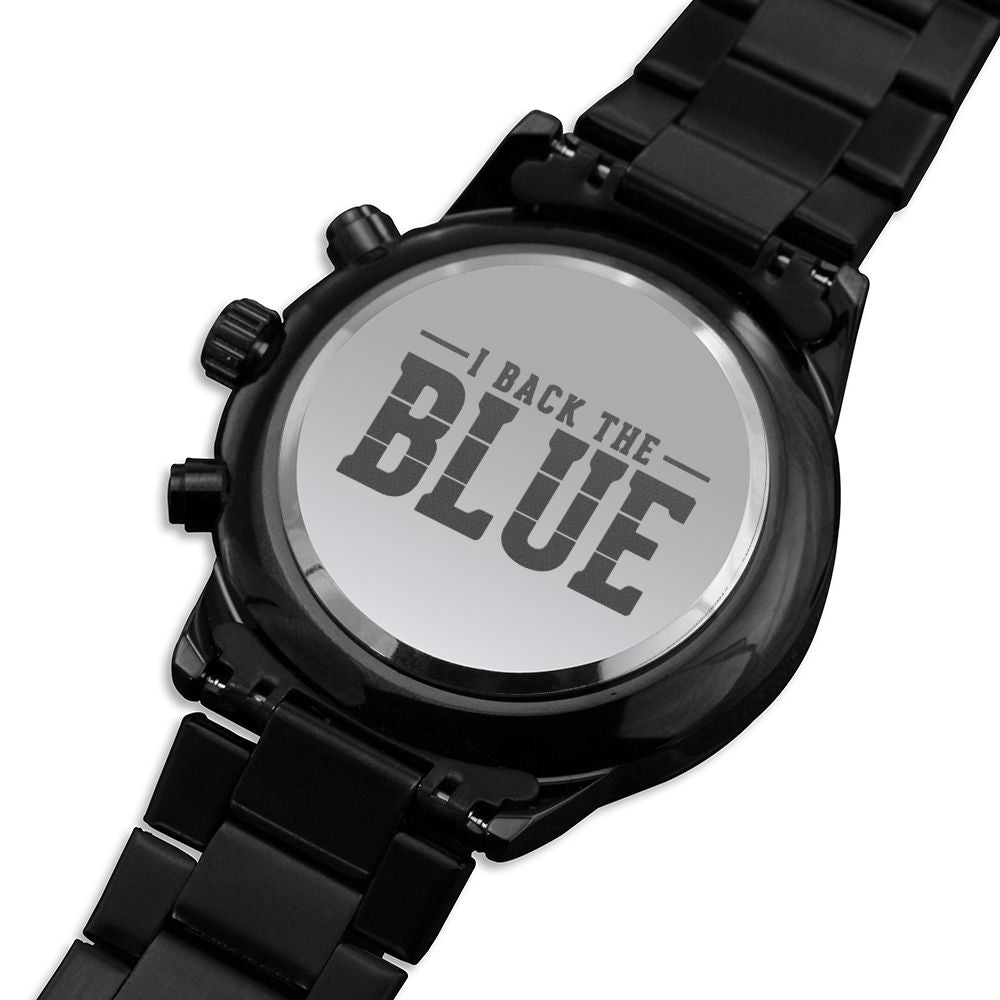I Back Blue Engraved Multifunction Policeman Men's Watch Stainless Steel W Copper Dial-Express Your Love Gifts