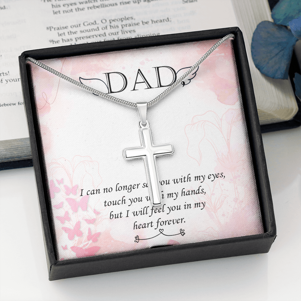I Can No Longer Dad Memorial Gift Dad Memorial Cross Necklace Sympathy Gift Loss of Father Condolence Message Card-Express Your Love Gifts