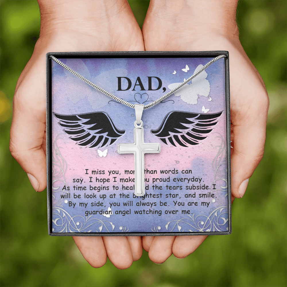 I Miss You More Dad Memorial Gift Dad Memorial Cross Necklace Sympathy Gift Loss of Father Condolence Message Card-Express Your Love Gifts