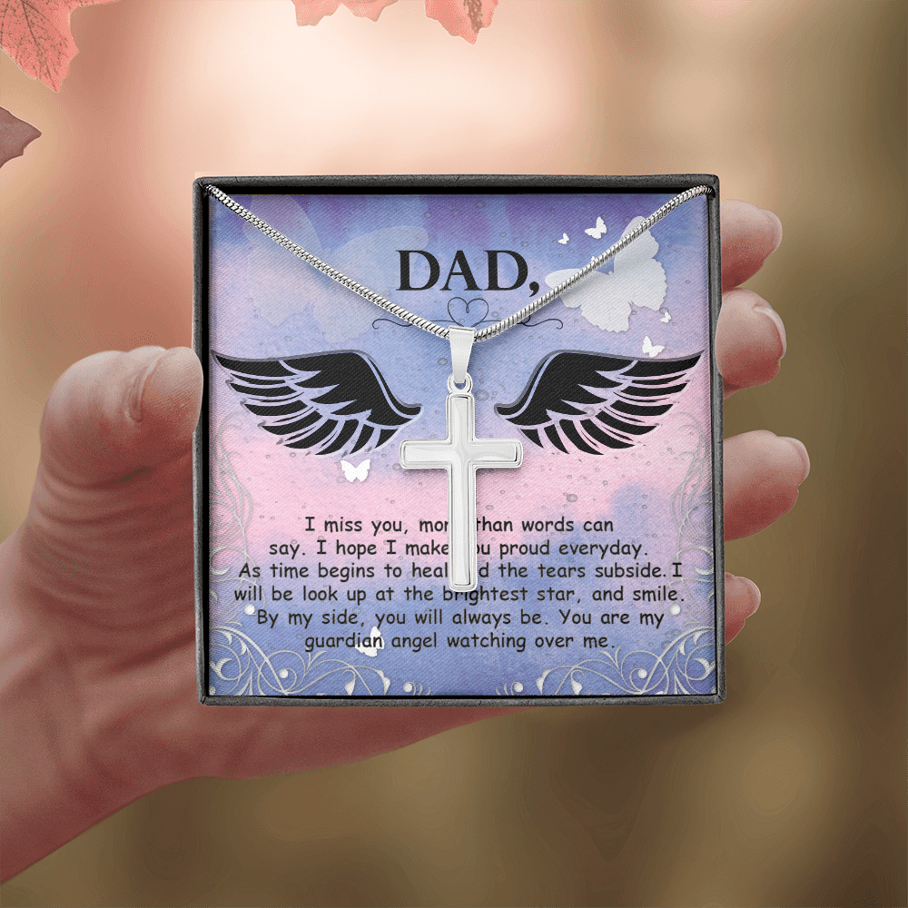 I Miss You More Dad Memorial Gift Dad Memorial Cross Necklace Sympathy Gift Loss of Father Condolence Message Card-Express Your Love Gifts