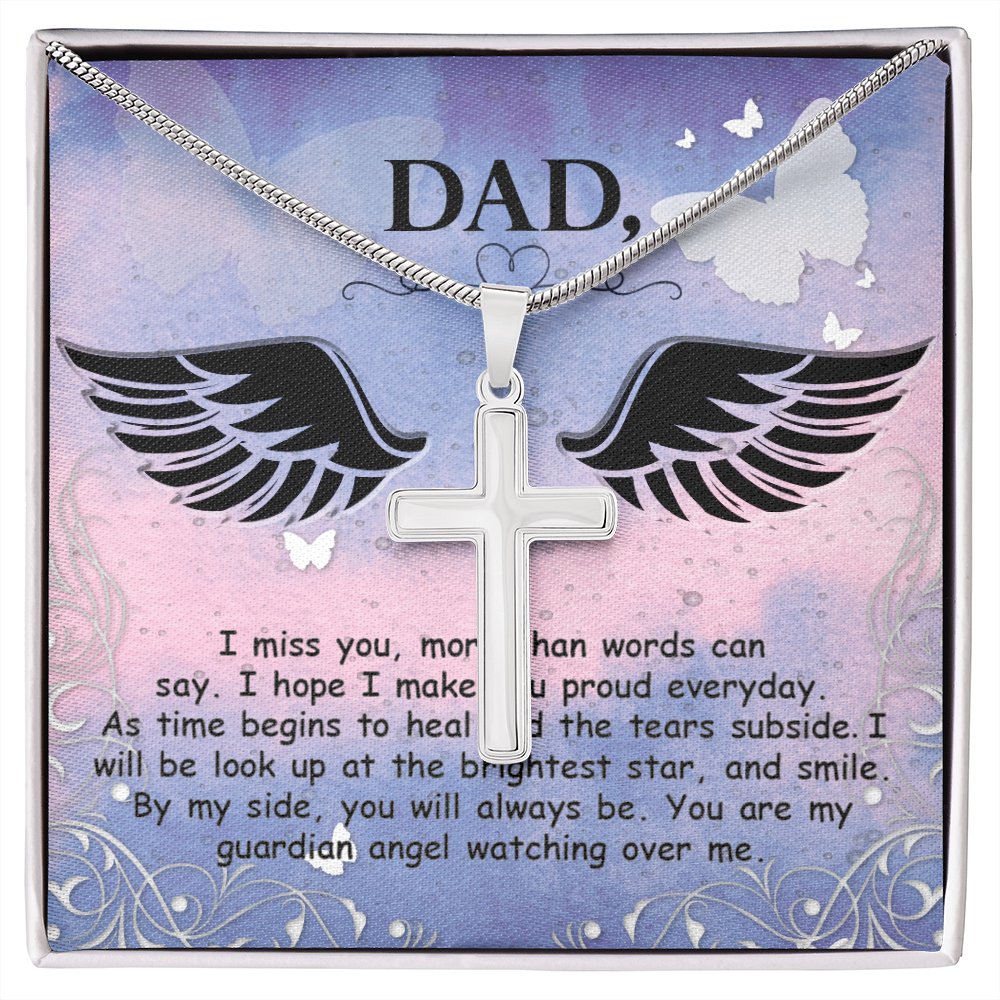 I Miss You More Dad Memorial Gift Dad Memorial Cross Necklace Sympathy Gift Loss of Father Condolence Message Card-Express Your Love Gifts