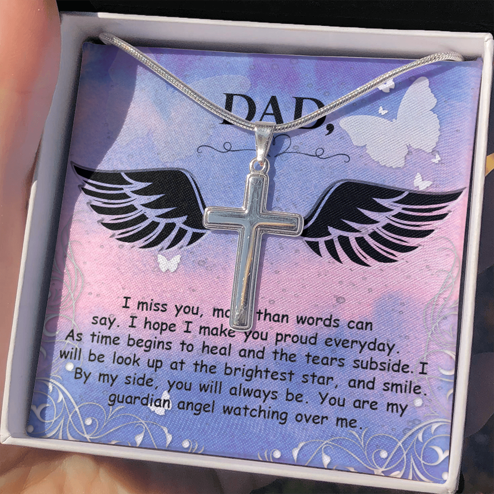 I Miss You More Dad Memorial Gift Dad Memorial Cross Necklace Sympathy Gift Loss of Father Condolence Message Card-Express Your Love Gifts