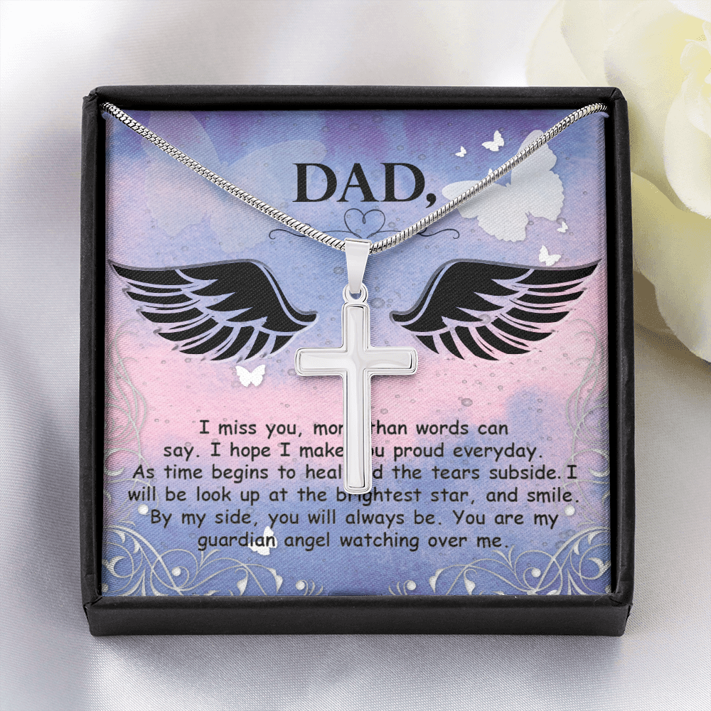 I Miss You More Dad Memorial Gift Dad Memorial Cross Necklace Sympathy Gift Loss of Father Condolence Message Card-Express Your Love Gifts