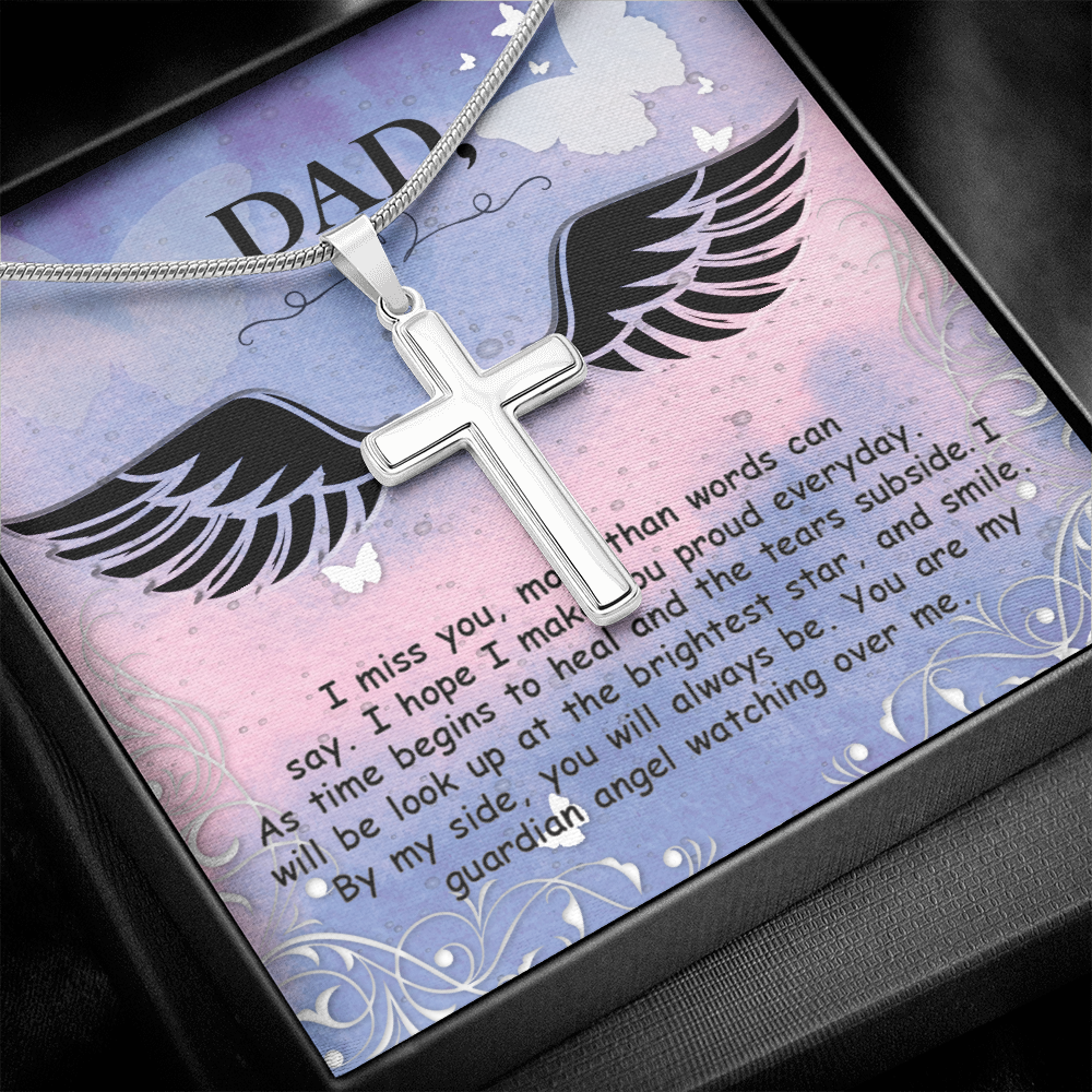 I Miss You More Dad Memorial Gift Dad Memorial Cross Necklace Sympathy Gift Loss of Father Condolence Message Card-Express Your Love Gifts