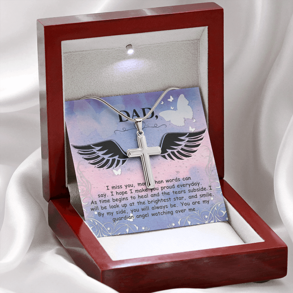 I Miss You More Dad Memorial Gift Dad Memorial Cross Necklace Sympathy Gift Loss of Father Condolence Message Card-Express Your Love Gifts