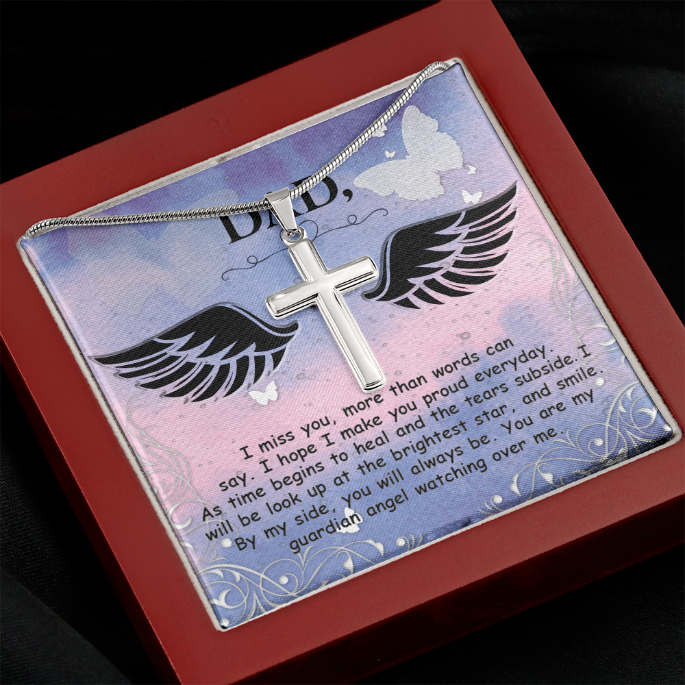 I Miss You More Dad Memorial Gift Dad Memorial Cross Necklace Sympathy Gift Loss of Father Condolence Message Card-Express Your Love Gifts