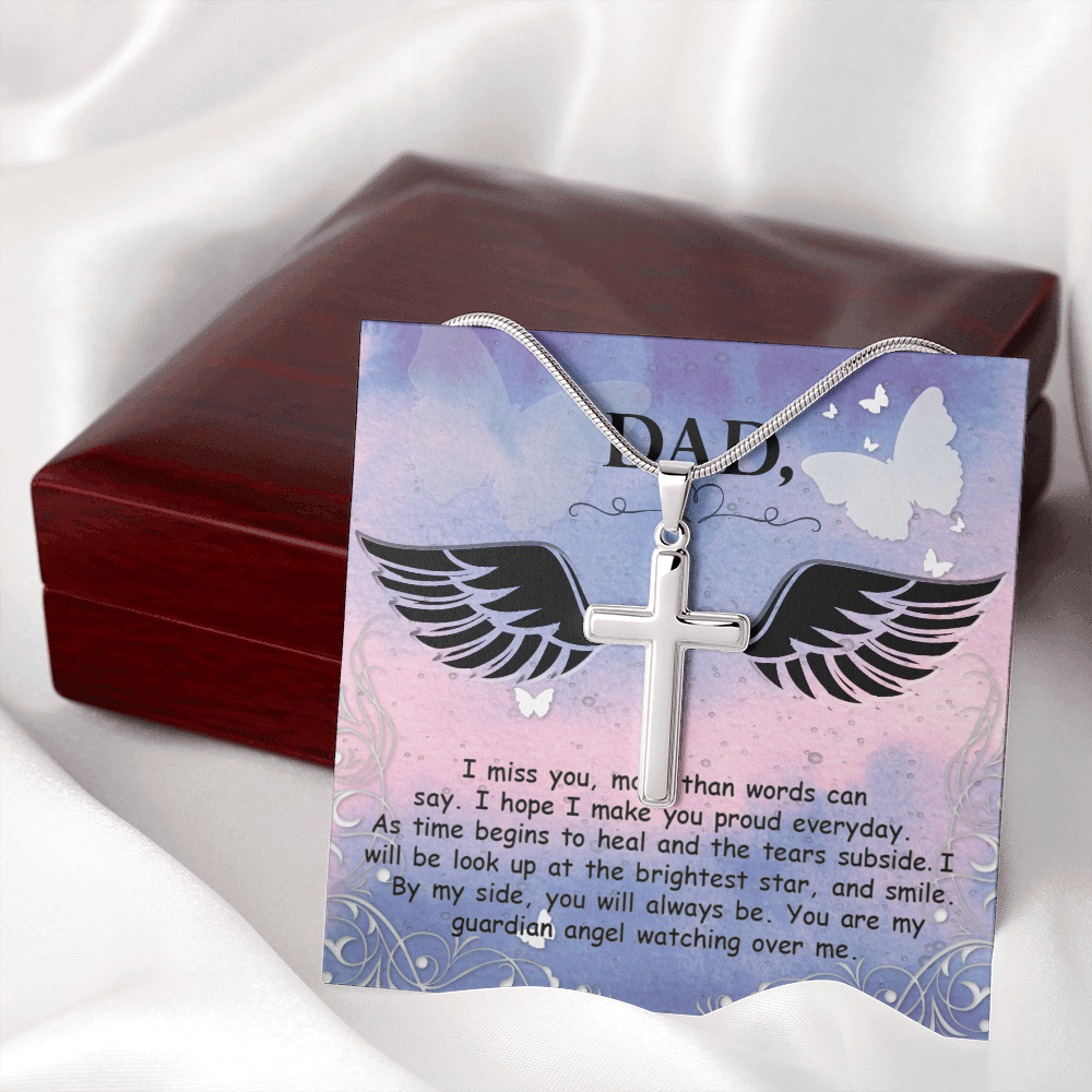 I Miss You More Dad Memorial Gift Dad Memorial Cross Necklace Sympathy Gift Loss of Father Condolence Message Card-Express Your Love Gifts