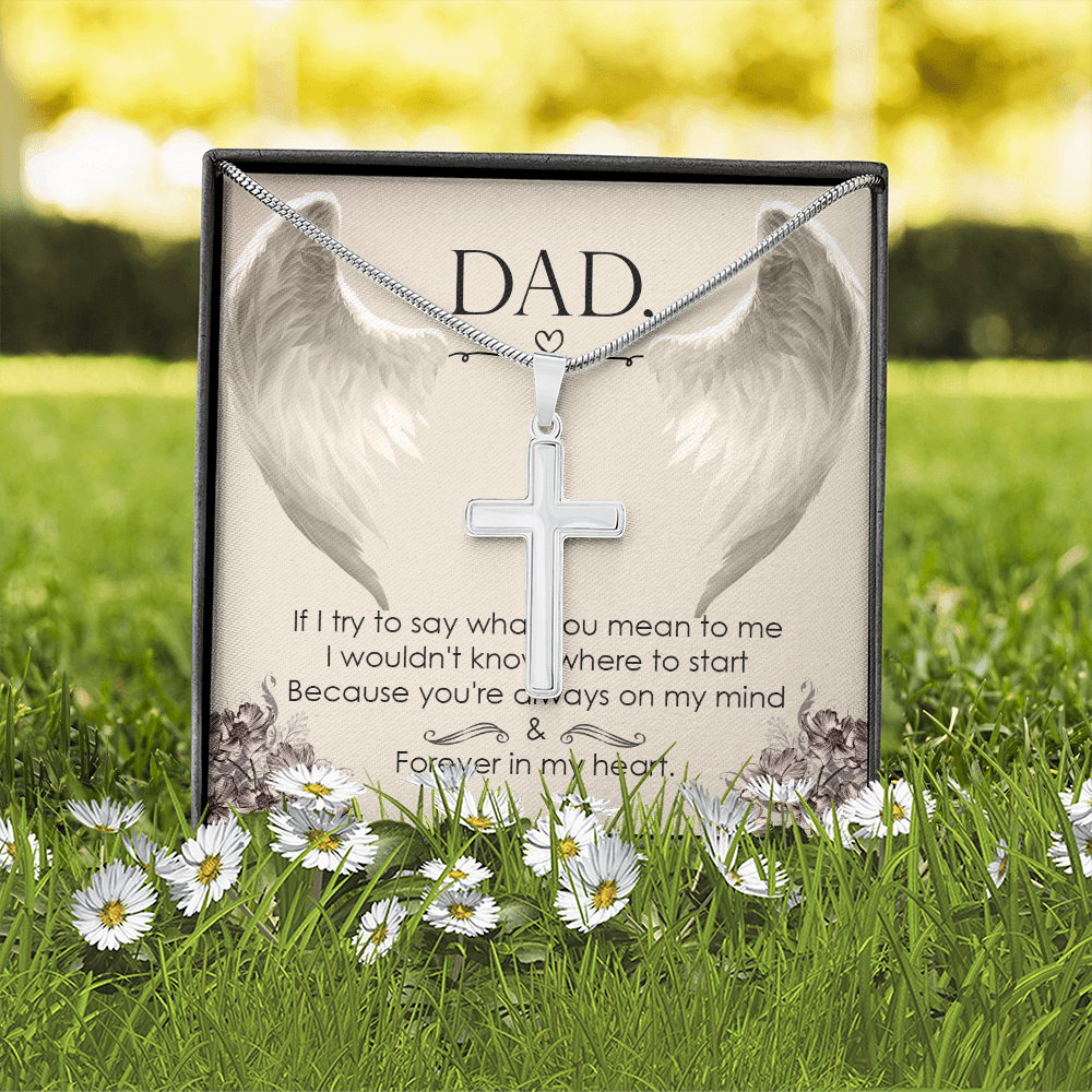 I Try to Say Dad Memorial Gift Dad Memorial Cross Necklace Sympathy Gift Loss of Father Condolence Message Card-Express Your Love Gifts