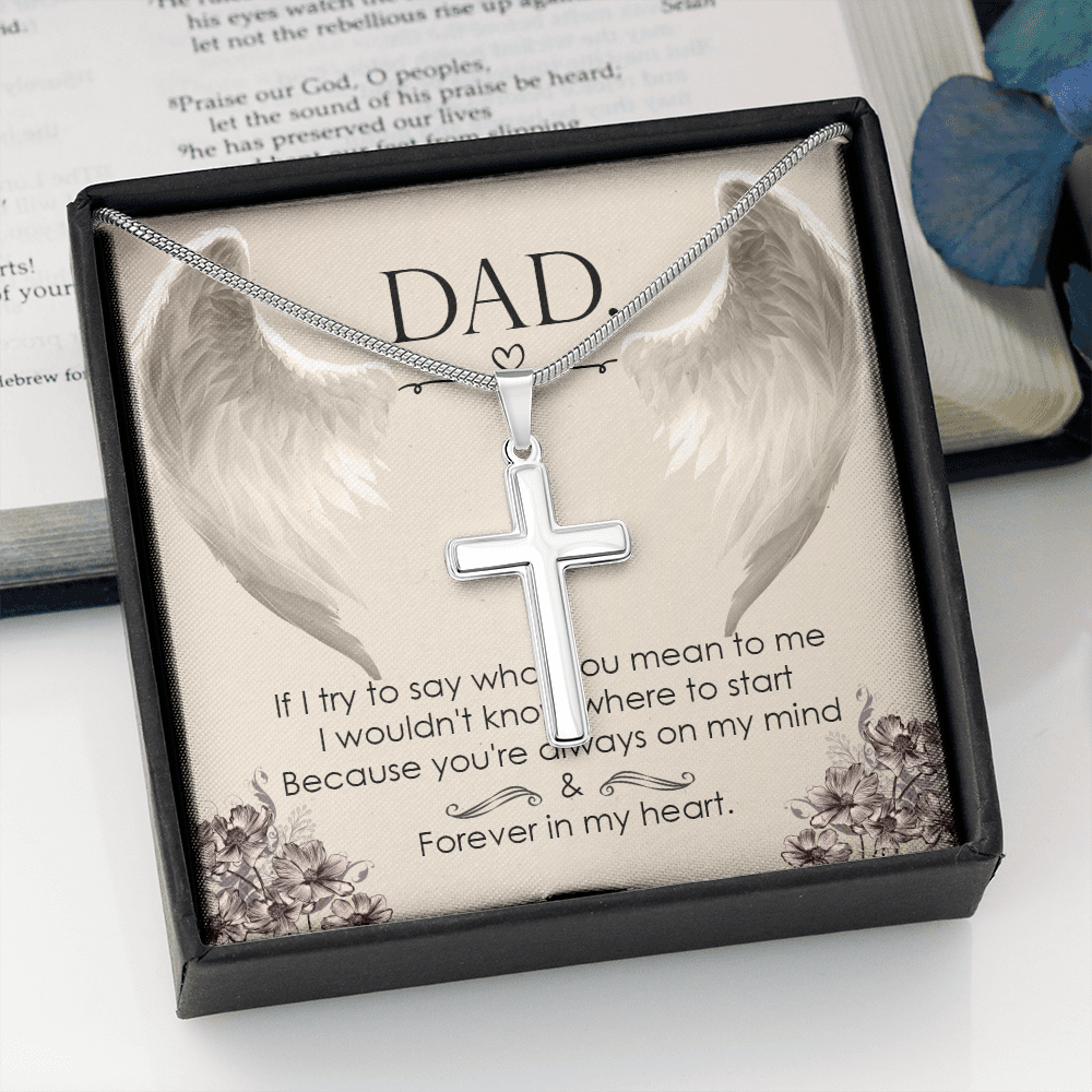 I Try to Say Dad Memorial Gift Dad Memorial Cross Necklace Sympathy Gift Loss of Father Condolence Message Card-Express Your Love Gifts