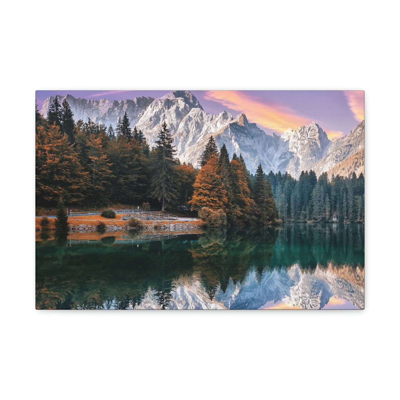 Impressive Autumn Season During Sunset Scene Beautiful Wonderful and Suprising Lake Beauty Nature Scene Amazing Sunny Day on the Mountain and Lake Wall Art Ready to Hang Unframed-Express Your Love Gifts