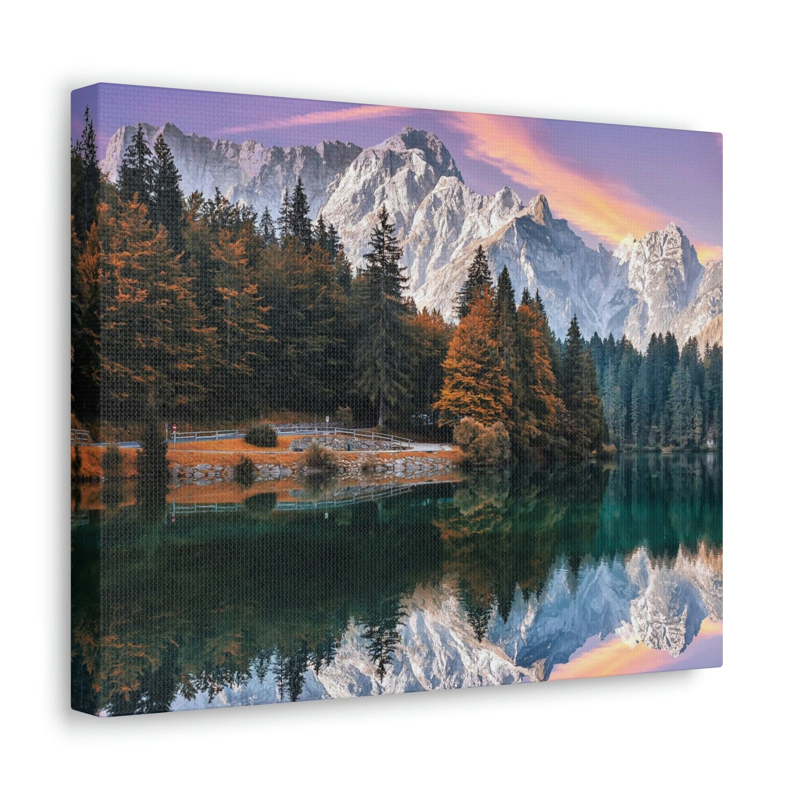 Impressive Autumn Season During Sunset Scene Beautiful Wonderful and Suprising Lake Beauty Nature Scene Amazing Sunny Day on the Mountain and Lake Wall Art Ready to Hang Unframed-Express Your Love Gifts