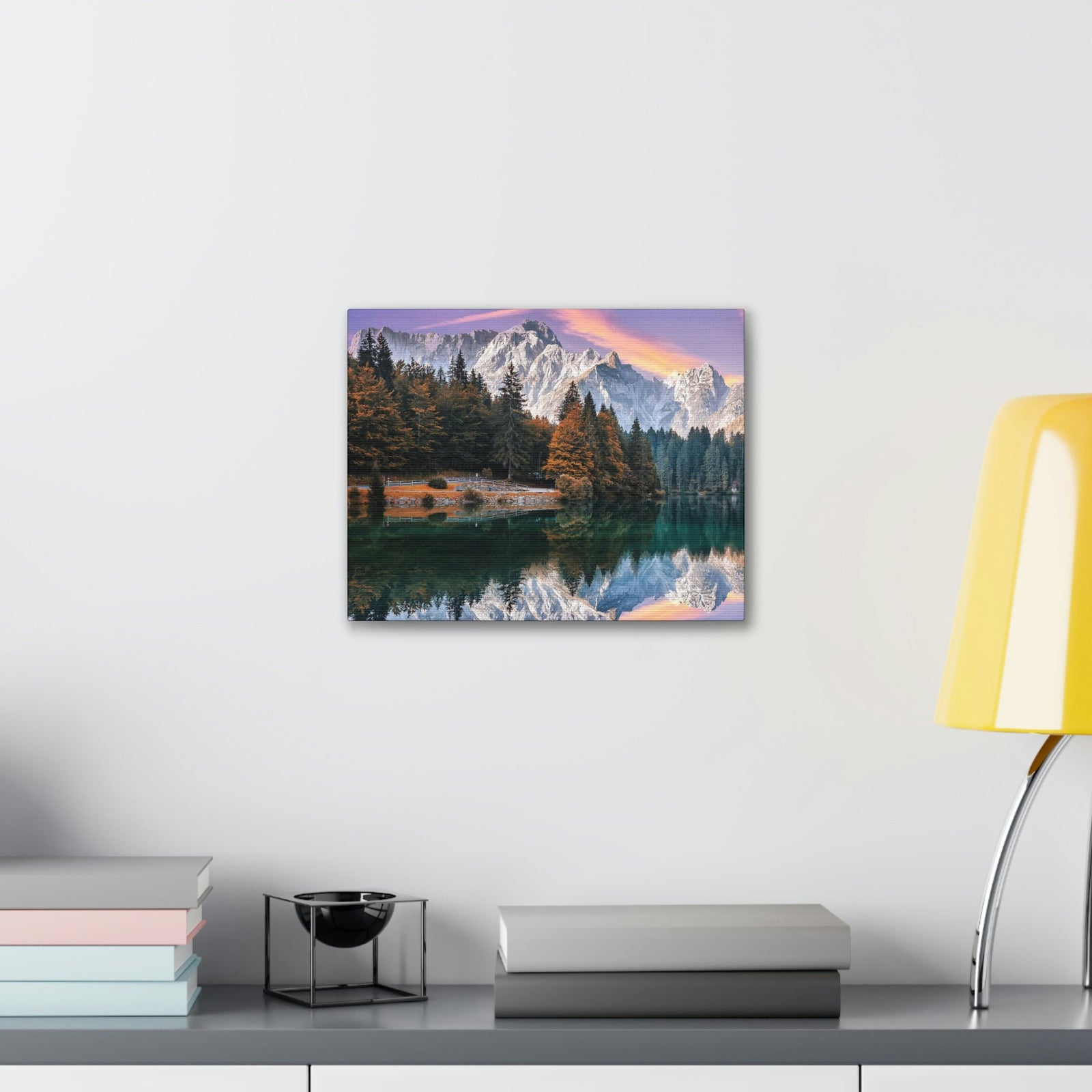 Impressive Autumn Season During Sunset Scene Beautiful Wonderful and Suprising Lake Beauty Nature Scene Amazing Sunny Day on the Mountain and Lake Wall Art Ready to Hang Unframed-Express Your Love Gifts