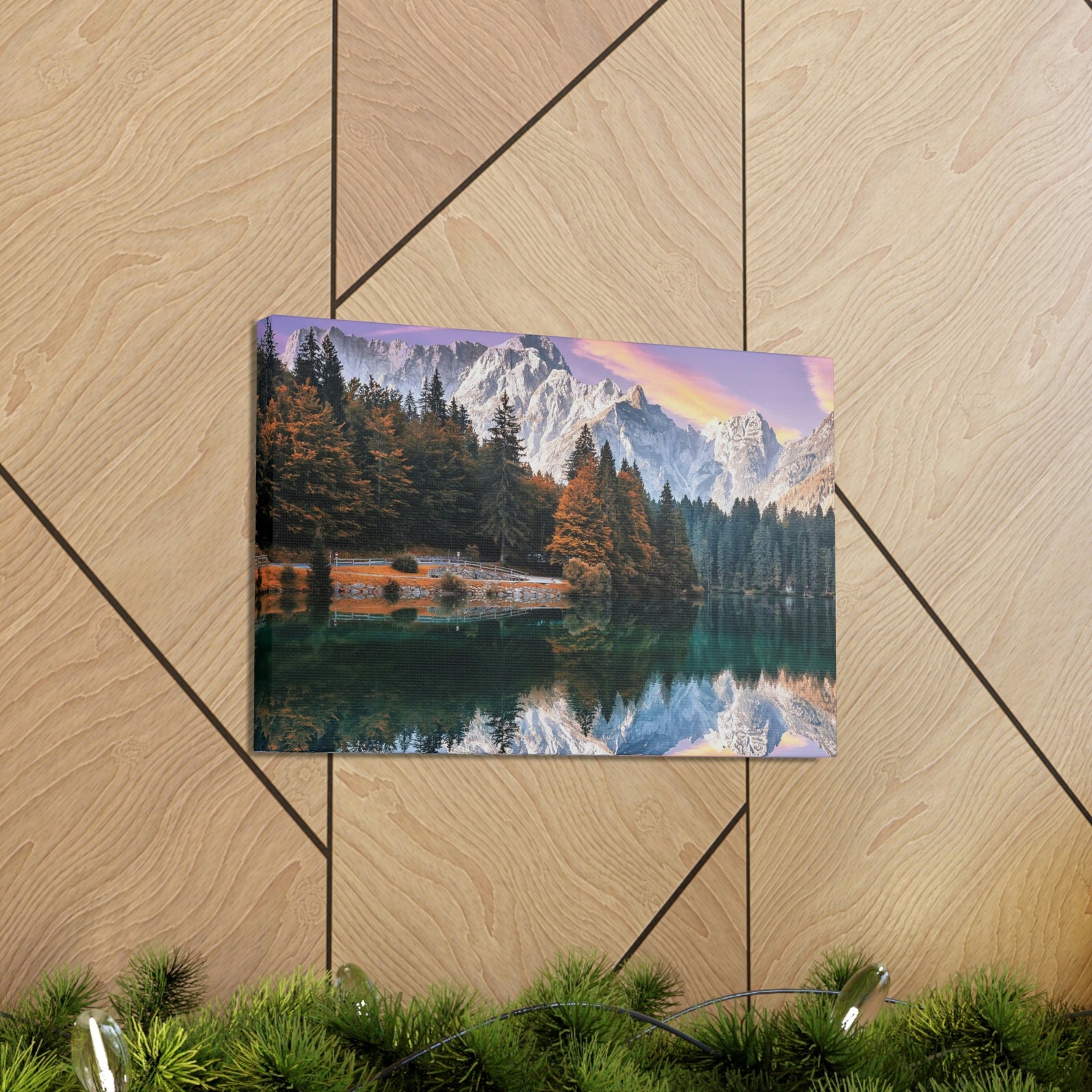 Impressive Autumn Season During Sunset Scene Beautiful Wonderful and Suprising Lake Beauty Nature Scene Amazing Sunny Day on the Mountain and Lake Wall Art Ready to Hang Unframed-Express Your Love Gifts
