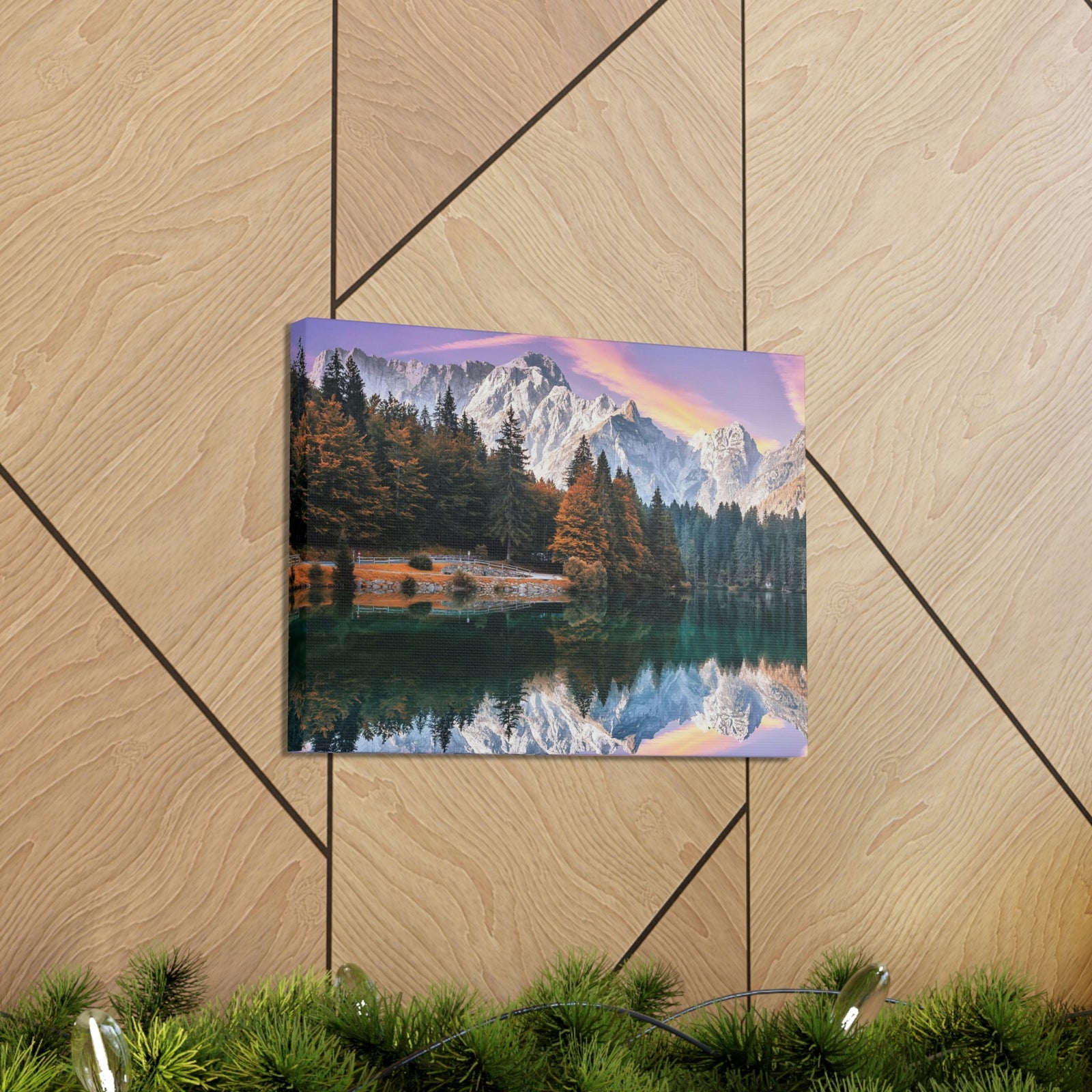 Impressive Autumn Season During Sunset Scene Beautiful Wonderful and Suprising Lake Beauty Nature Scene Amazing Sunny Day on the Mountain and Lake Wall Art Ready to Hang Unframed-Express Your Love Gifts