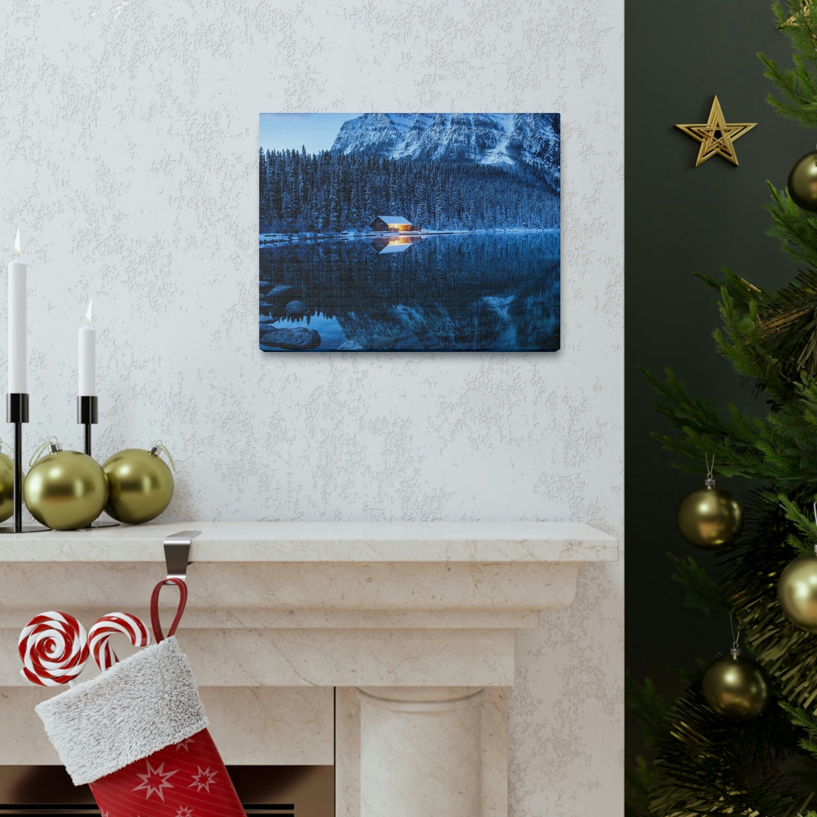 Incredible Crystal Clear Winter at Morning Scene Beautiful Outstanding and Astonishing Lake Beauty Nature Scene Winter Morning and Mountain Wall Art Ready to Hang Unframed-Express Your Love Gifts