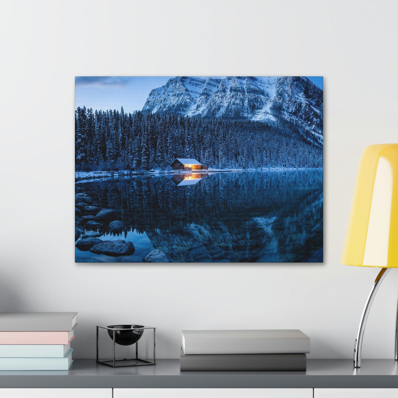 Incredible Crystal Clear Winter at Morning Scene Beautiful Outstanding and Astonishing Lake Beauty Nature Scene Winter Morning and Mountain Wall Art Ready to Hang Unframed-Express Your Love Gifts