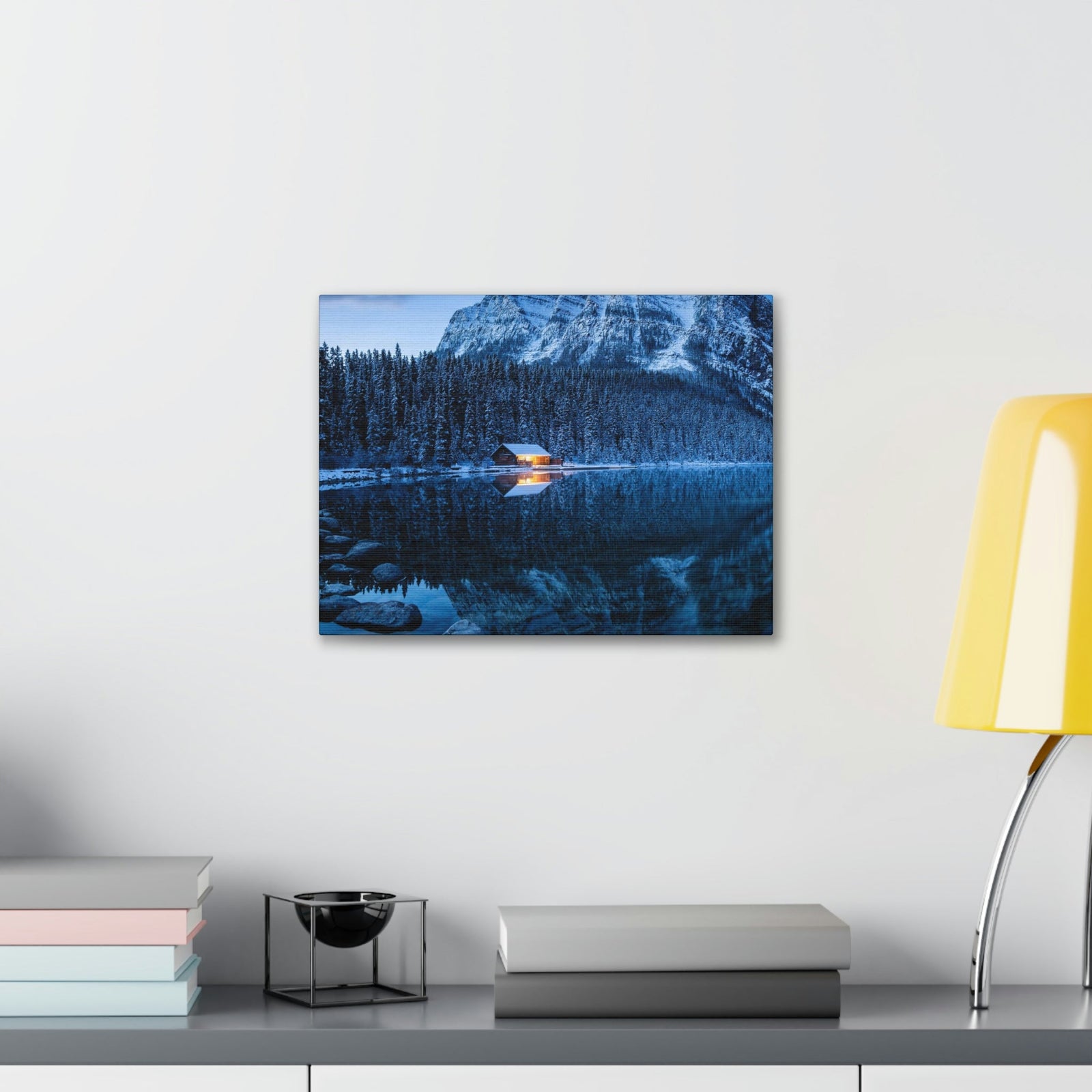 Incredible Crystal Clear Winter at Morning Scene Beautiful Outstanding and Astonishing Lake Beauty Nature Scene Winter Morning and Mountain Wall Art Ready to Hang Unframed-Express Your Love Gifts