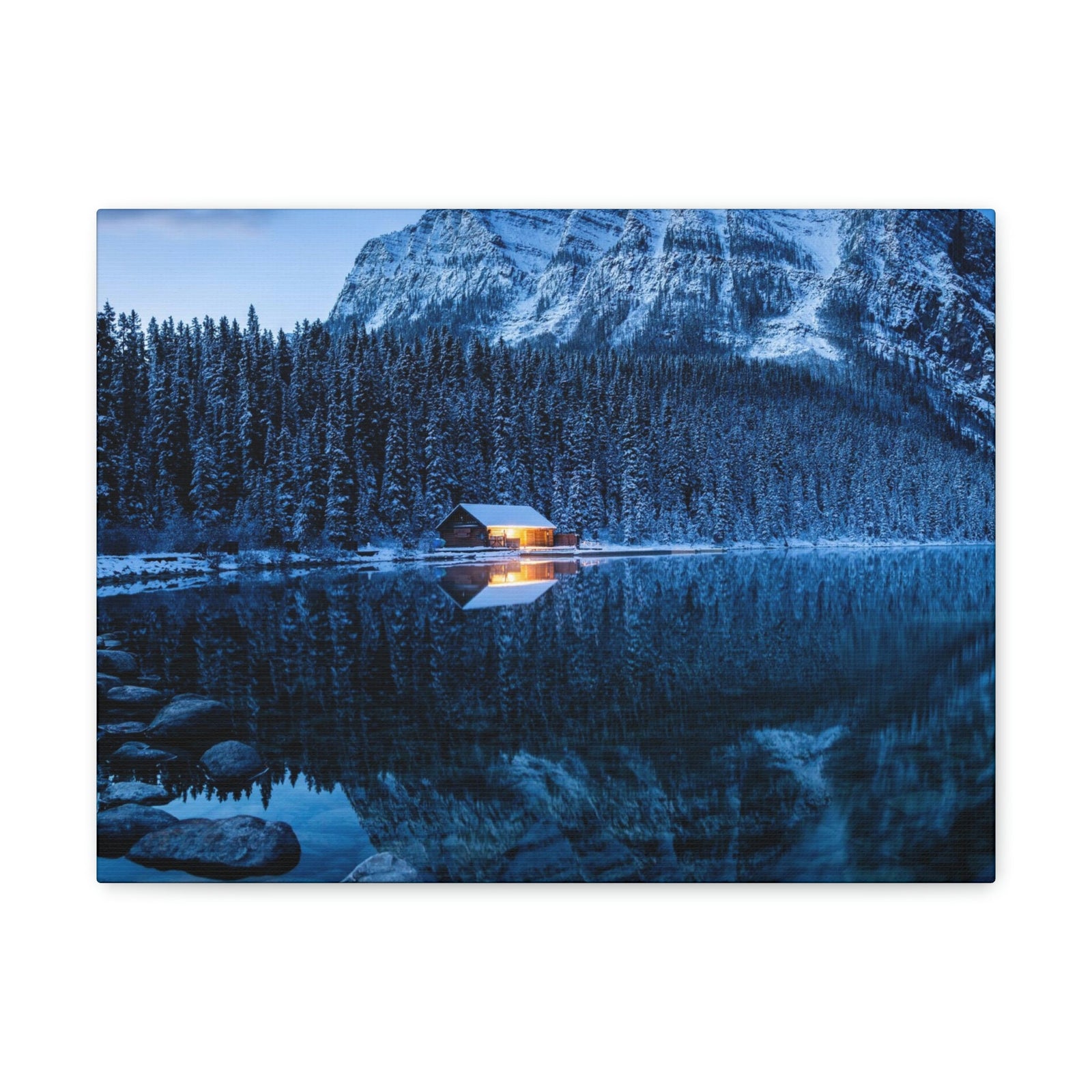 Incredible Crystal Clear Winter at Morning Scene Beautiful Outstanding and Astonishing Lake Beauty Nature Scene Winter Morning and Mountain Wall Art Ready to Hang Unframed-Express Your Love Gifts
