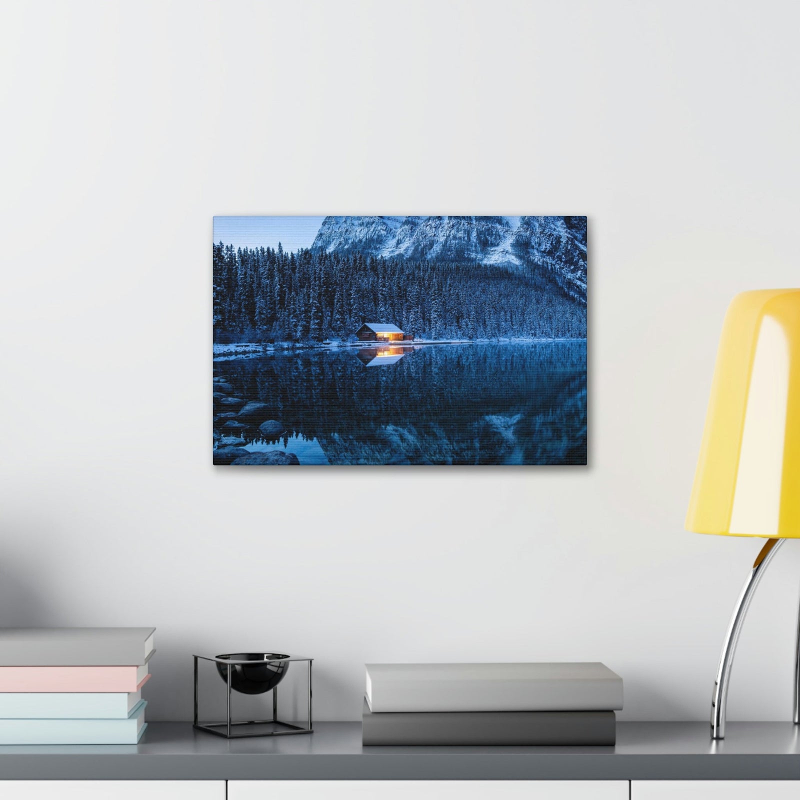 Incredible Crystal Clear Winter at Morning Scene Beautiful Outstanding and Astonishing Lake Beauty Nature Scene Winter Morning and Mountain Wall Art Ready to Hang Unframed-Express Your Love Gifts