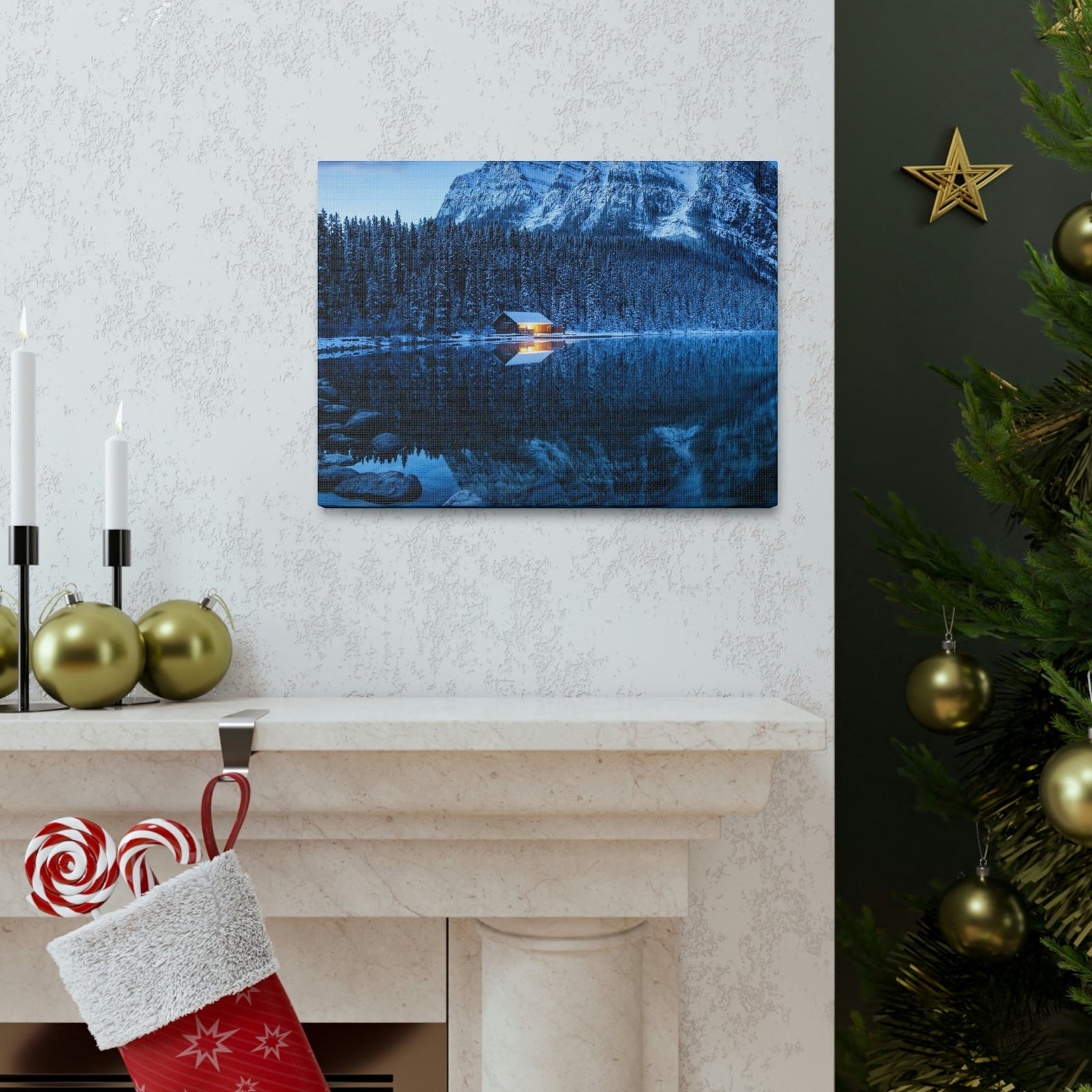 Incredible Crystal Clear Winter at Morning Scene Beautiful Outstanding and Astonishing Lake Beauty Nature Scene Winter Morning and Mountain Wall Art Ready to Hang Unframed-Express Your Love Gifts
