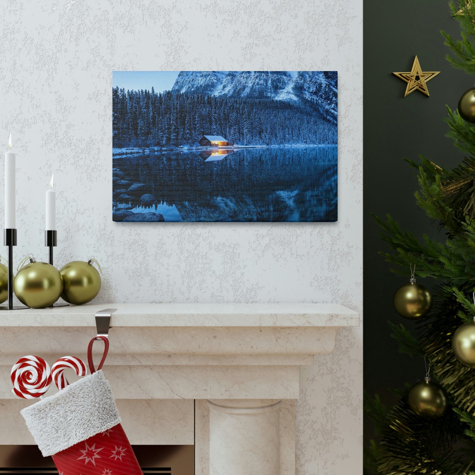 Incredible Crystal Clear Winter at Morning Scene Beautiful Outstanding and Astonishing Lake Beauty Nature Scene Winter Morning and Mountain Wall Art Ready to Hang Unframed-Express Your Love Gifts