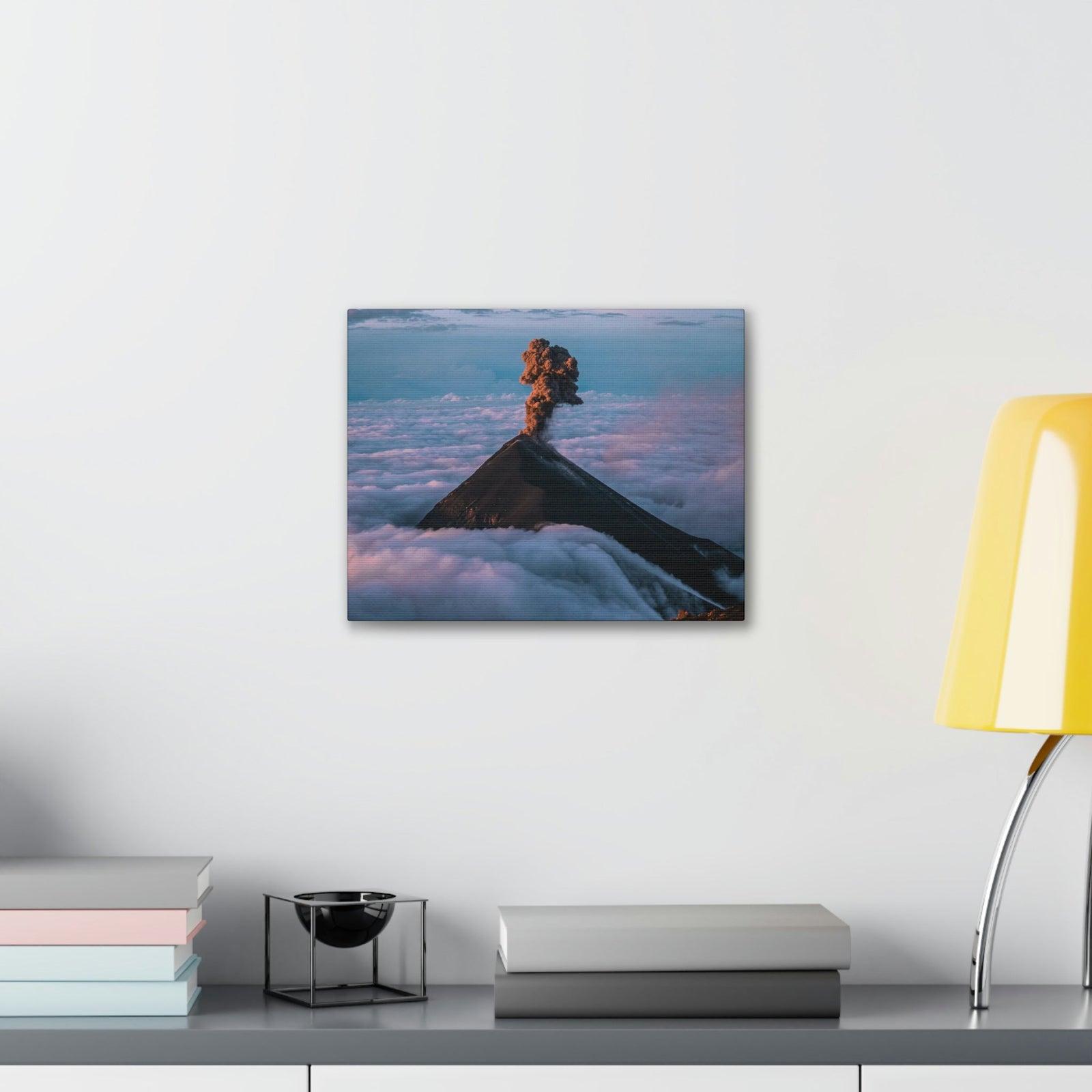 Incredible Erupting Volcano Scene Beautiful Phenomenal and Breathtaking Beauty Nature Scene Big Volcano and Clouds Wall Art Ready to Hang Unframed-Express Your Love Gifts
