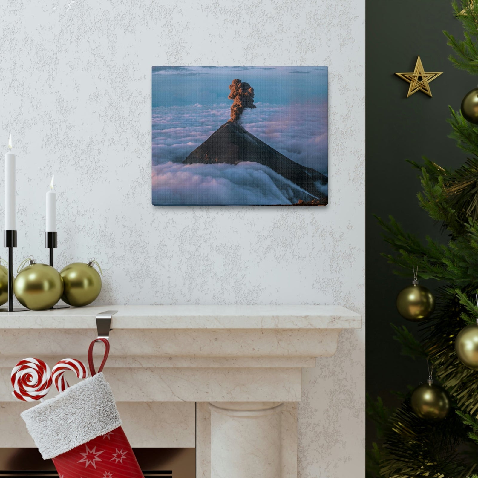 Incredible Erupting Volcano Scene Beautiful Phenomenal and Breathtaking Beauty Nature Scene Big Volcano and Clouds Wall Art Ready to Hang Unframed-Express Your Love Gifts