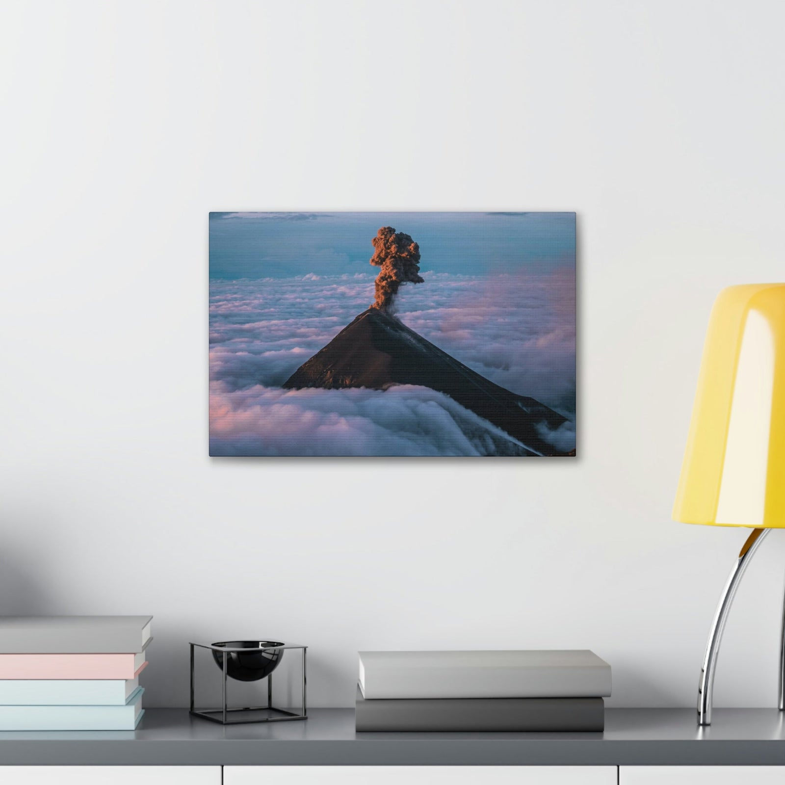 Incredible Erupting Volcano Scene Beautiful Phenomenal and Breathtaking Beauty Nature Scene Big Volcano and Clouds Wall Art Ready to Hang Unframed-Express Your Love Gifts