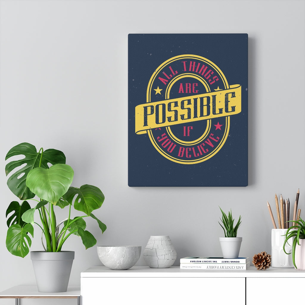 Scripture Walls Inspirational Wall Art All Things Are Possible Yellow Wall Art Motivational Motto Inspiring Prints Artwork Decor Ready to Hang Unframed-Express Your Love Gifts
