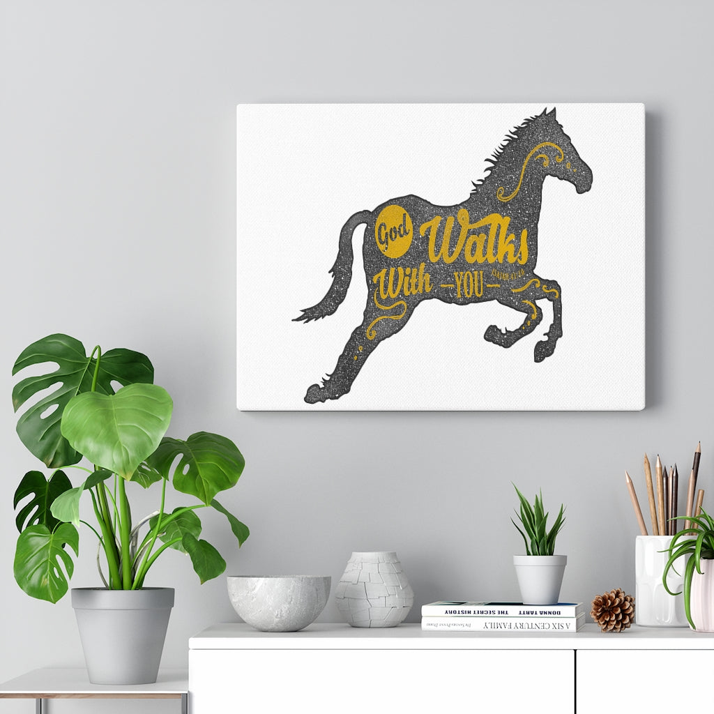 Scripture Walls Inspirational Wall Art God Walks With You Wall Art Motivation Wall Decor for Home Office Gym Inspiring Success Quote Print Ready to Hang Unframed-Express Your Love Gifts