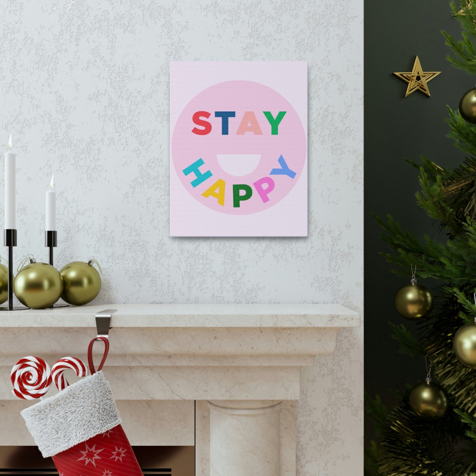 Scripture Walls Inspirational Wall Art Stay Happy Motivation Wall Decor for Home Office Gym Inspiring Success Quote Print Ready to Hang Unframed-Express Your Love Gifts