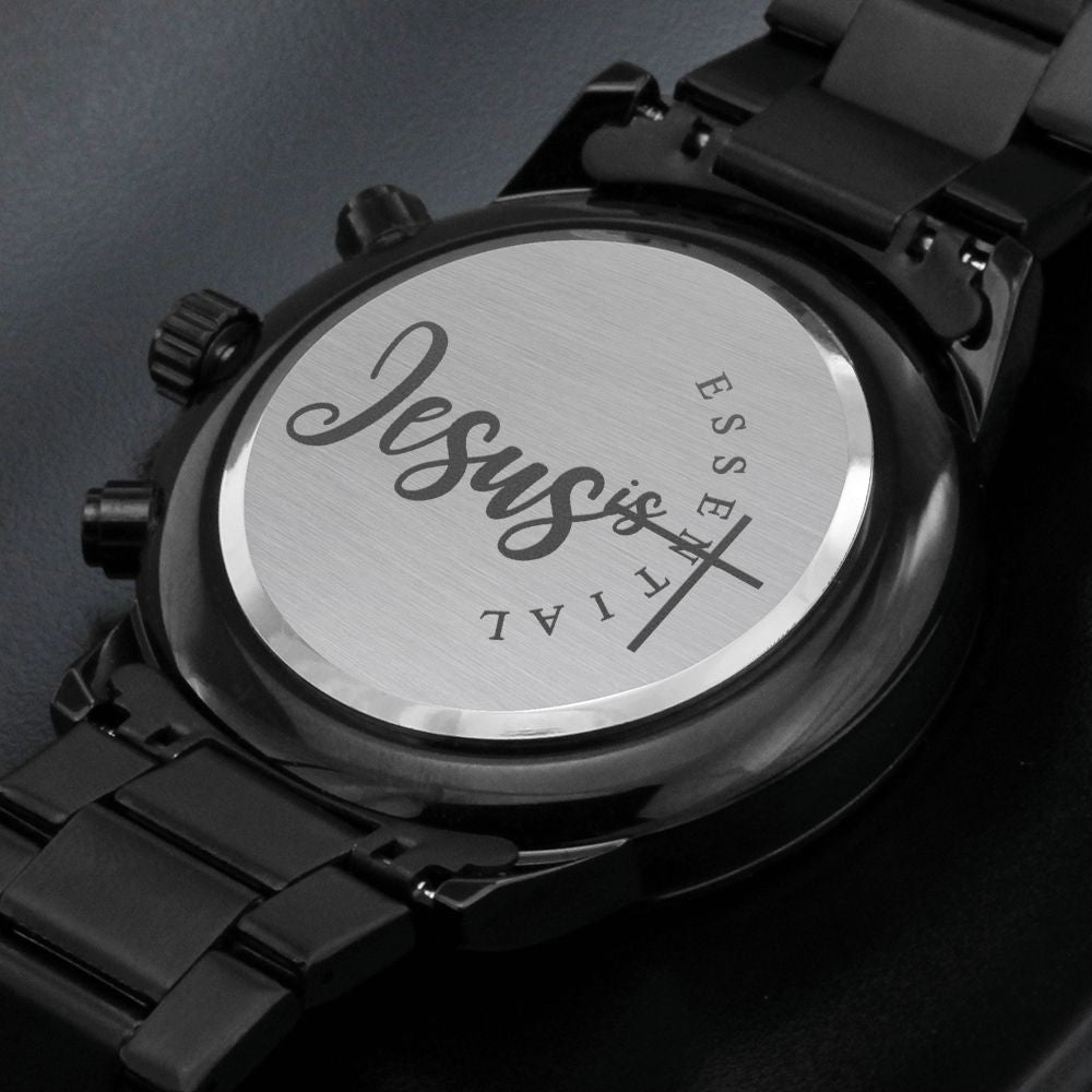 Jesus Is Essential Cross Engraved Bible Verse Men's Watch Multifunction Stainless Steel W Copper Dial-Express Your Love Gifts