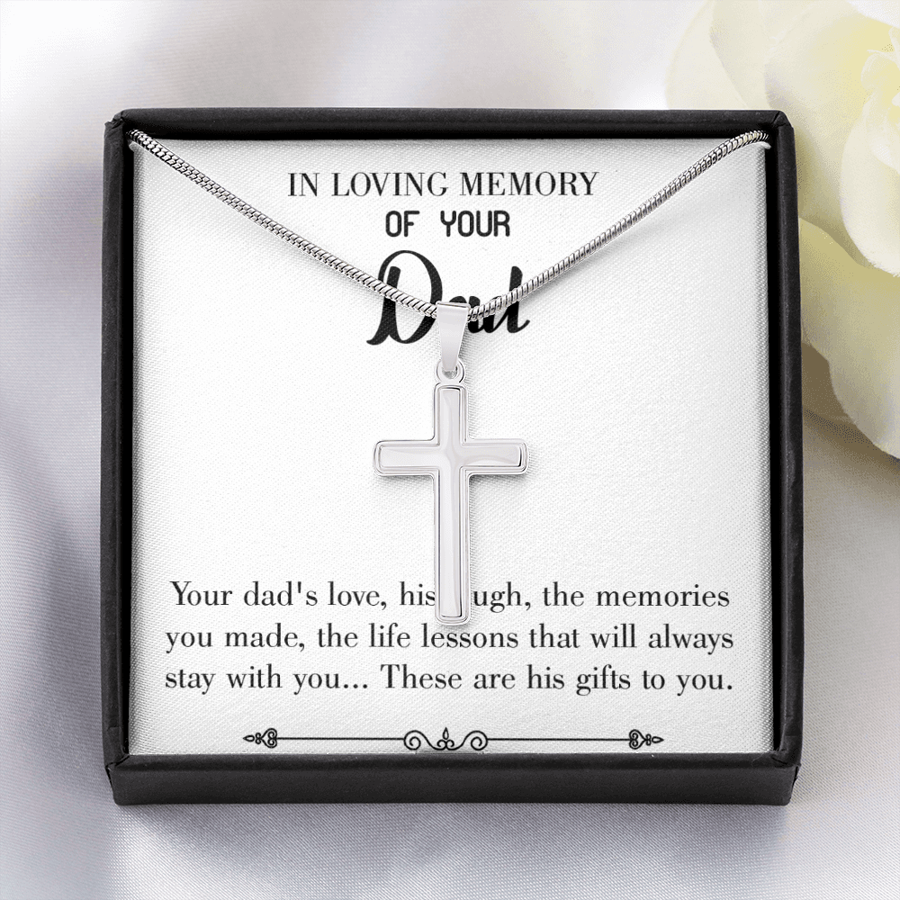 Life's Lesson Dad Memorial Gift Dad Memorial Cross Necklace Sympathy Gift Loss of Father Condolence Message Card-Express Your Love Gifts