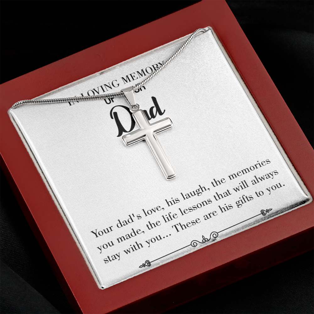 Life's Lesson Dad Memorial Gift Dad Memorial Cross Necklace Sympathy Gift Loss of Father Condolence Message Card-Express Your Love Gifts