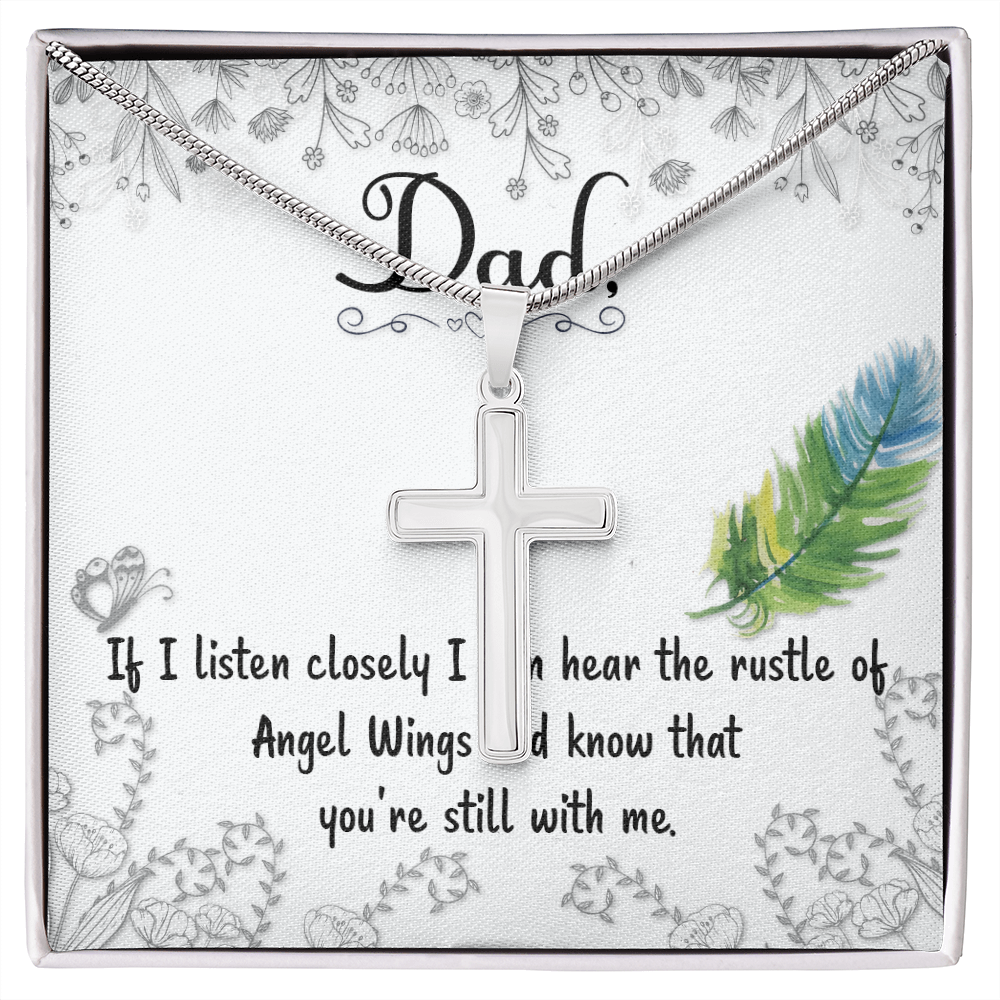 Listen Closely Dad Memorial Gift Dad Memorial Cross Necklace Sympathy Gift Loss of Father Condolence Message Card-Express Your Love Gifts