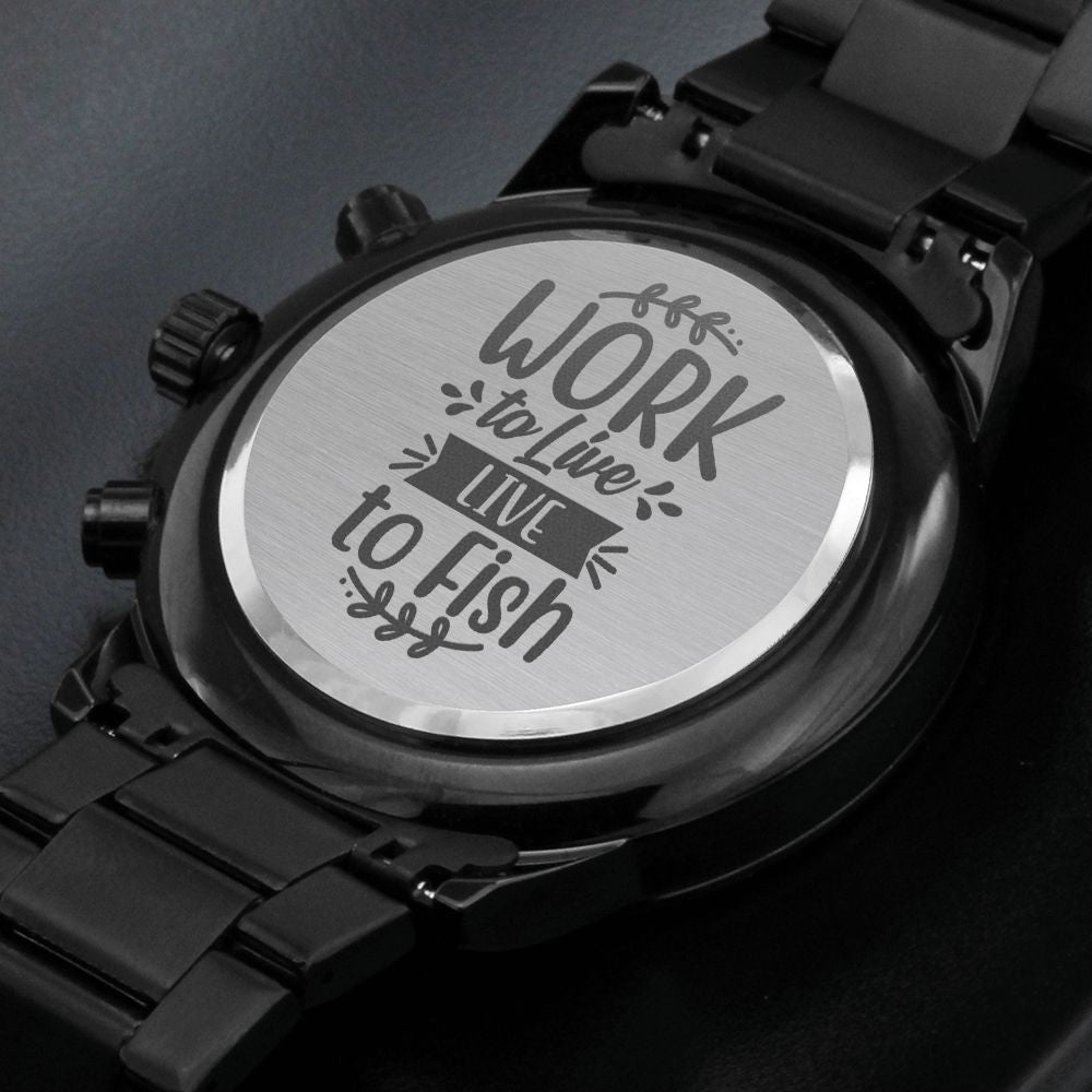 Live To Fish Engraved Multifunction Fishing Men's Watch Stainless Steel Chronograph W Copper Dial-Express Your Love Gifts
