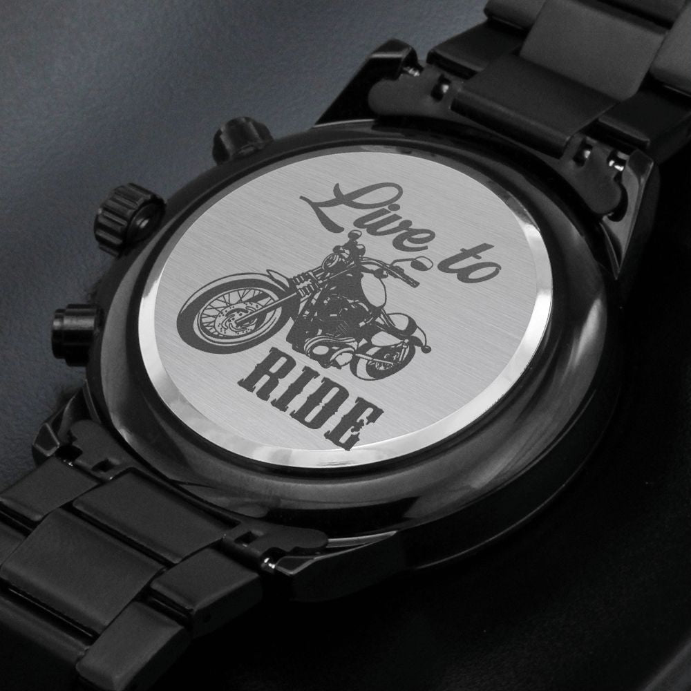 Live To Ride Engraved Motorcycle Rider Men's Watch Multifunction Stainless Steel W Copper Dial-Express Your Love Gifts