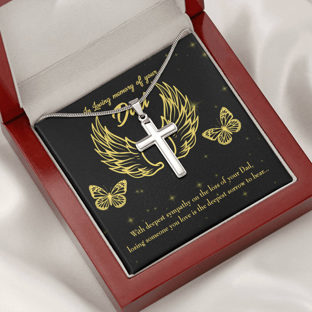 Losing Someone Dad Memorial Gift Dad Memorial Cross Necklace Sympathy Gift Loss of Father Condolence Message Card-Express Your Love Gifts