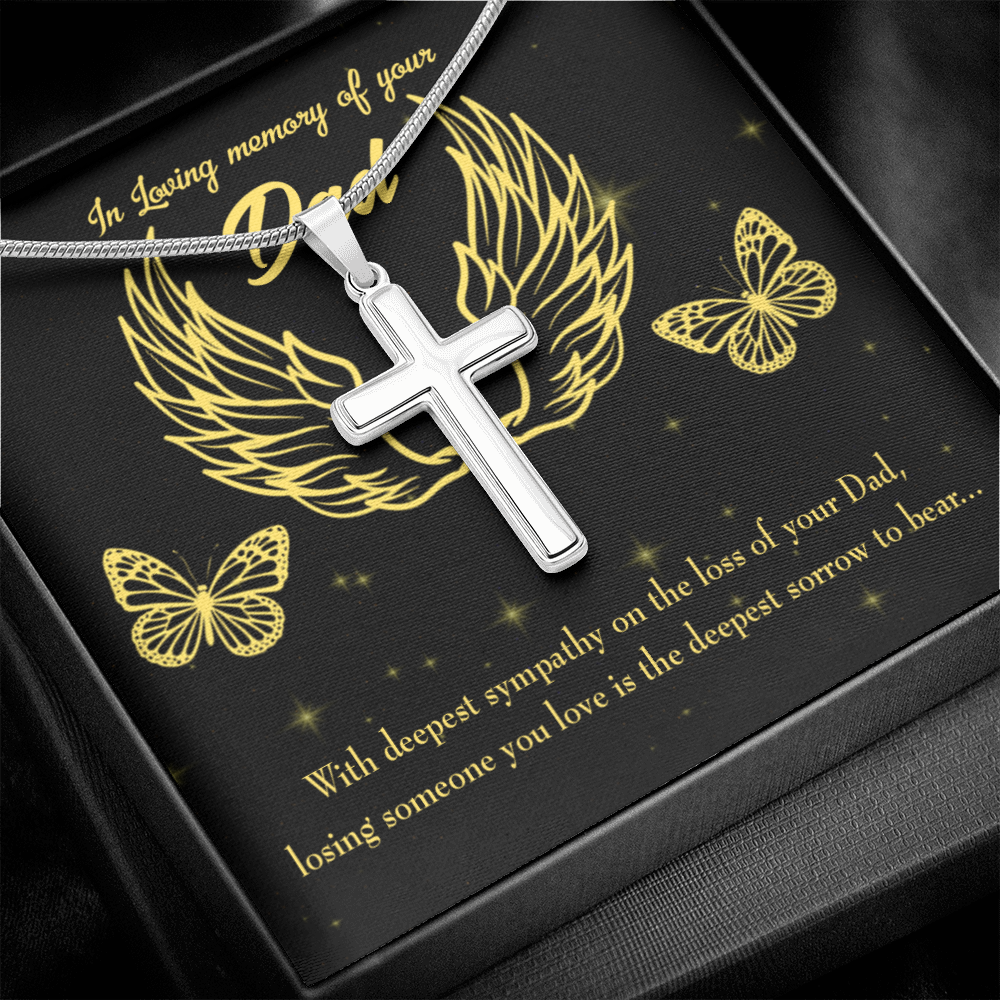 Losing Someone Dad Memorial Gift Dad Memorial Cross Necklace Sympathy Gift Loss of Father Condolence Message Card-Express Your Love Gifts